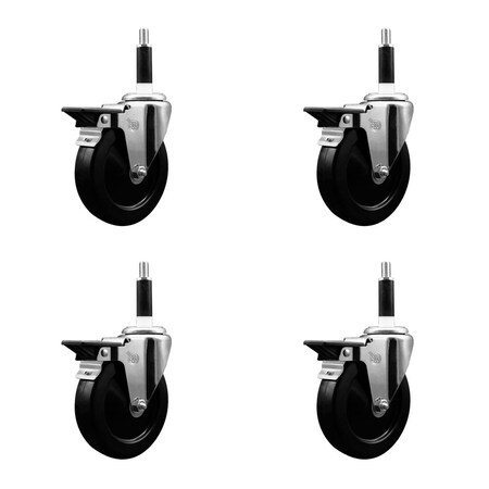 Service Caster 5'' Soft Rubber Swivel 7/8'' Expanding Stem Caster Set with Brake, 4PK SCC-EX20S514-SRS-PLB-78-4